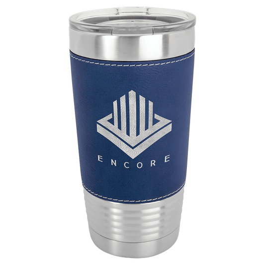 Polar Camel 20 oz. Blue/Silver Laserable Leatherette Tumbler with Clear Lid (Sold by Case of 24)