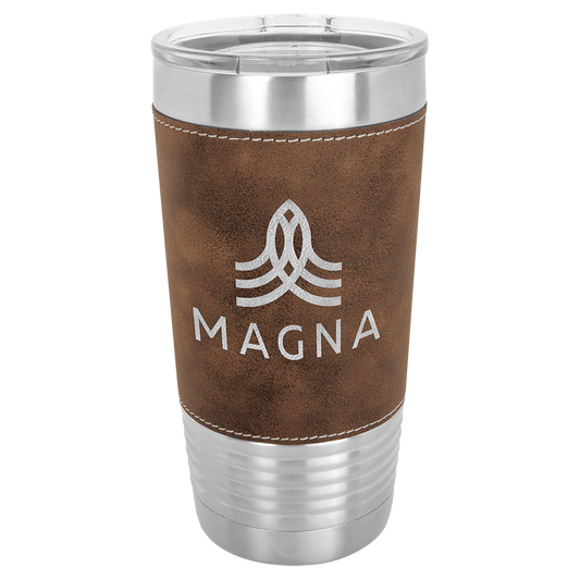 Polar Camel 20 oz. Rustic/Silver Laserable Leatherette Tumbler with Clear Lid (Sold by Case of 24)