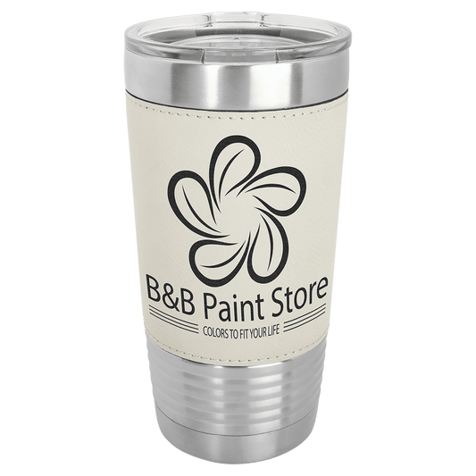 Polar Camel 20 oz. White/Black Laserable Leatherette Tumbler with Clear Lid (Sold by Case of 24)