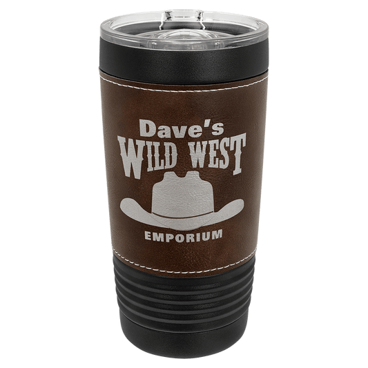 Polar Camel 20 oz. Black with Rustic Leatherette Tumbler with Slider Lid (Sold by Case of 24)