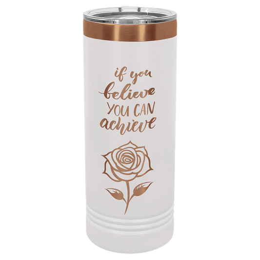 Polar Camel 22 oz. White/Rose Gold ION-Plated Skinny Tumbler with Slider Lid (Sold by Case of 24)