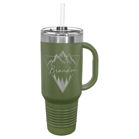 Polar Camel 40 oz. Olive Green Travel Mug with Handle, Straw Included (Sold by Case of 12)