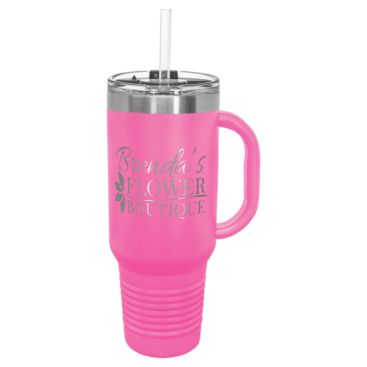 Polar Camel 40 oz. Pink Travel Mug with Handle, Straw Included (Sold by Case of 12)