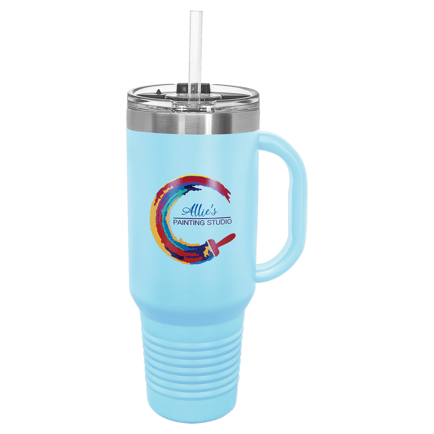 Polar Camel 40 oz. Light Blue Travel Mug with Handle, Straw Included (Sold by Case of 12)