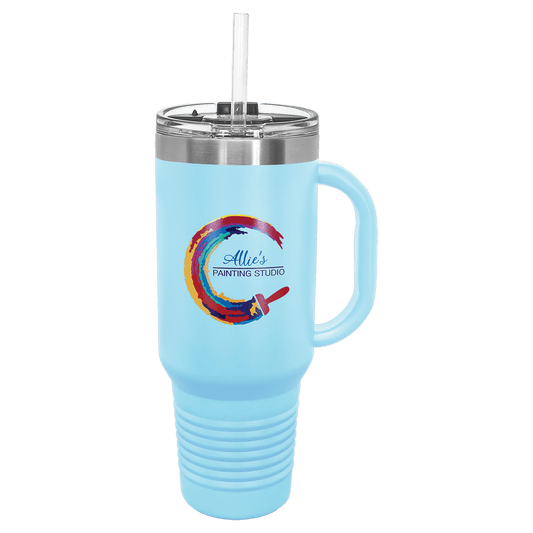 Polar Camel 40 oz. Light Blue Travel Mug with Handle, Straw Included (Sold by Case of 12)