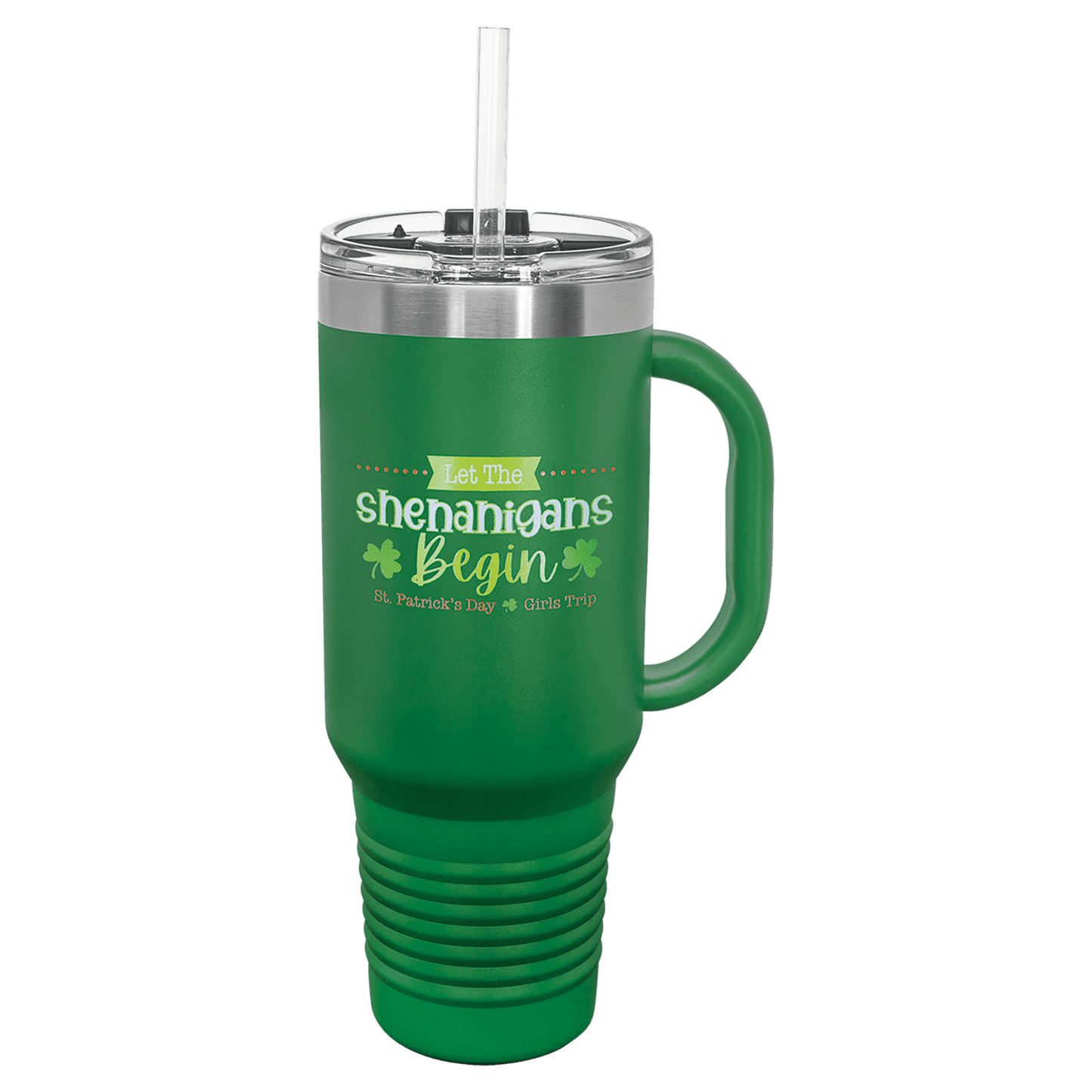 Polar Camel 40 oz. Green Travel Mug with Handle, Straw Included (Sold by Case of 12)
