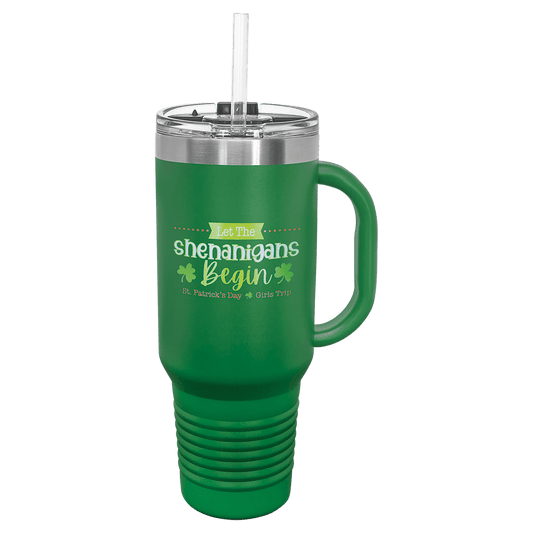 Polar Camel 40 oz. Green Travel Mug with Handle, Straw Included (Sold by Case of 12)