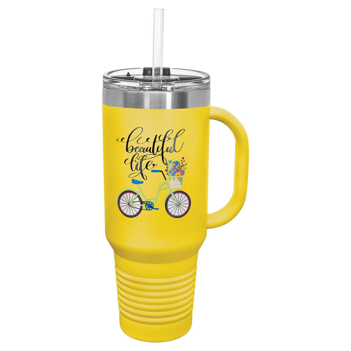 Polar Camel 40 oz. Yellow Travel Mug with Handle, Straw Included (Sold by Case of 12)