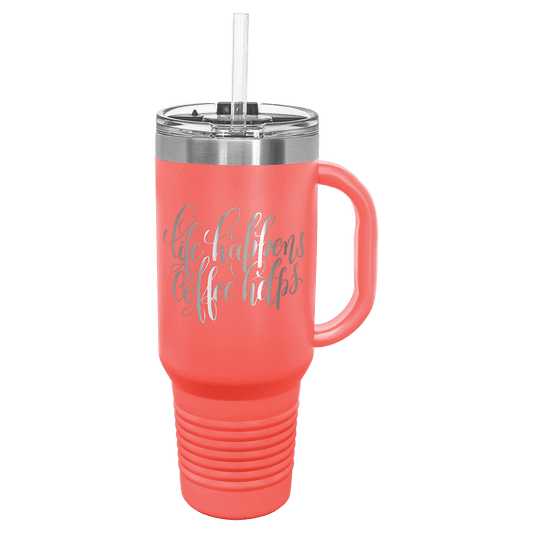 Polar Camel 40 oz. Coral Travel Mug with Handle, Straw Included (Sold by Case of 12)