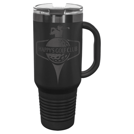 Polar Camel 40 oz. Black/Ghost Black ION-Plated Travel Mug with Handle, Straw Included (Sold by Case of 12)