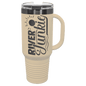 Polar Camel 40 oz. Warm Sand/Ghost Black ION-Plated Travel Mug with Handle, Straw Included (Sold by Case of 12)