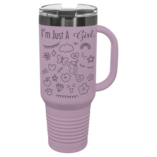 Polar Camel 40 oz. Moody Lilac/Ghost Black ION-Plated Travel Mug with Handle, Straw Included (Sold by Case of 12)