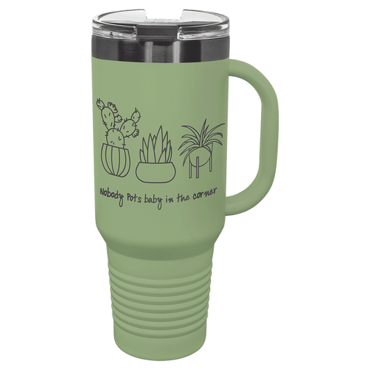Polar Camel 40 oz. Summer Sage/Ghost Black ION-Plated Travel Mug with Handle, Straw Included (Sold by Case of 12)
