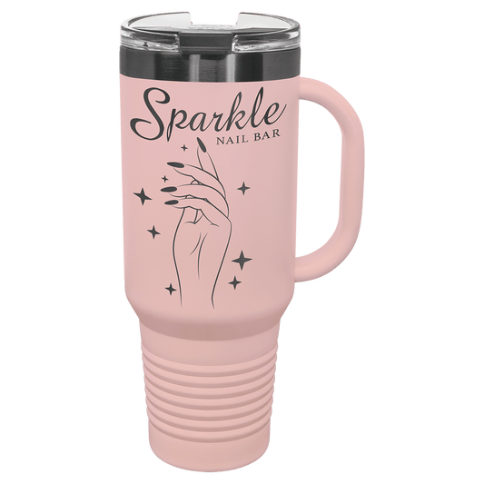 Polar Camel 40 oz. Blush/Ghost Black ION-Plated Travel Mug with Handle, Straw Included (Sold by Case of 12)