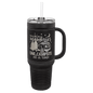 Polar Camel 40 oz. Black with Black/Silver Laserable Leatherette Travel Mug with a Handle, Straw Included (Sold by Case of 12)