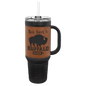 Polar Camel 40 oz. Black with Rawhide Laserable Leatherette Travel Mug with a Handle, Straw Included (Sold by Case of 12)
