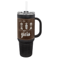 Polar Camel 40 oz. Black with Rustic/Silver Laserable Leatherette Travel Mug with Handle, Straw Included (Sold by Case of 12)