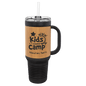 Polar Camel 40 oz. Black with Bamboo Laserable Leatherette Travel Mug with a Handle, Straw Included (Sold by Case of 12)