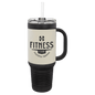Polar Camel 40 oz. Black with White Laserable Leatherette Travel Mug with  a Handle, Straw Included (Sold by Case of 12)