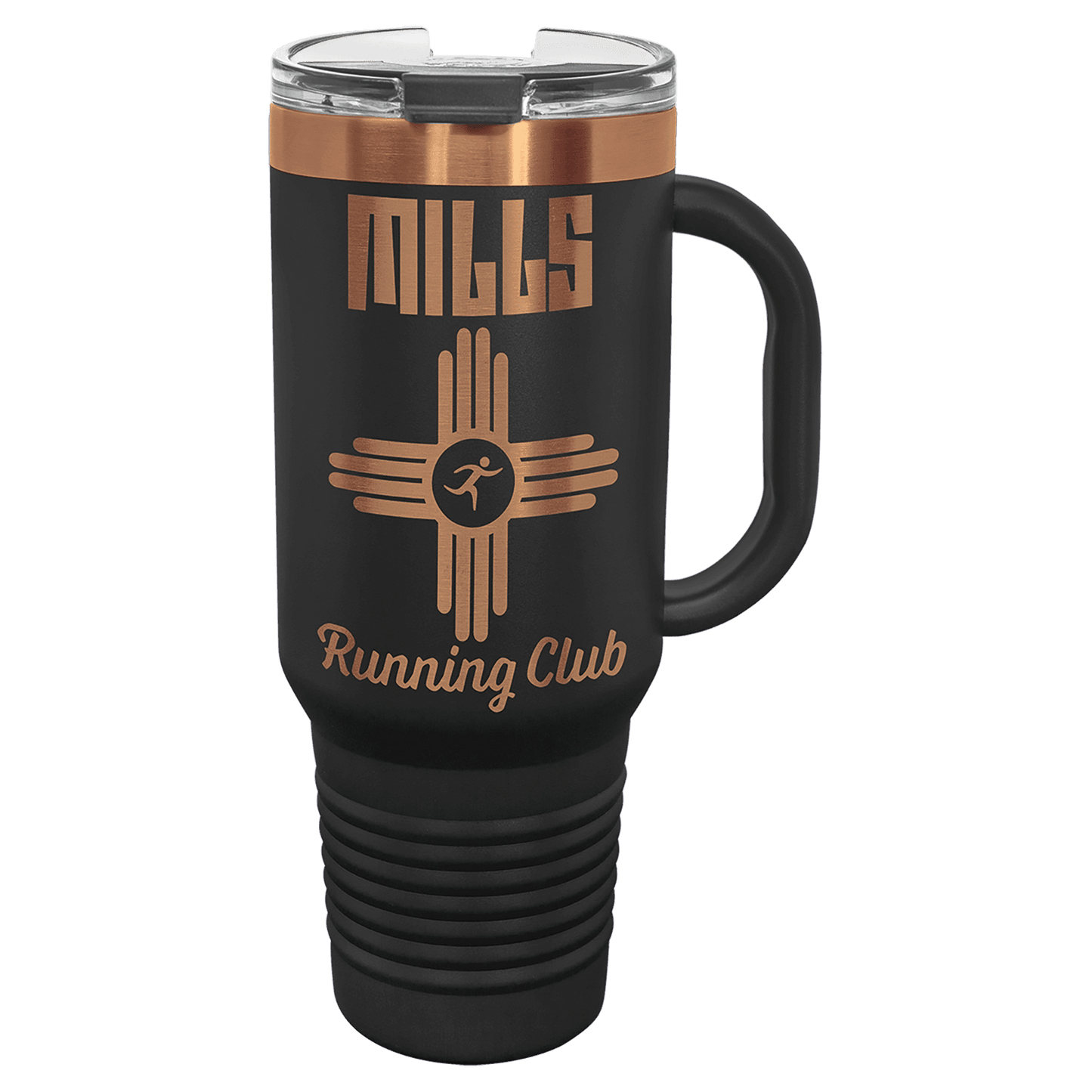 Polar Camel 40 oz. Black/Rose Gold ION-Plated Travel Mug with Handle, Straw Included (Sold by Case of 12)