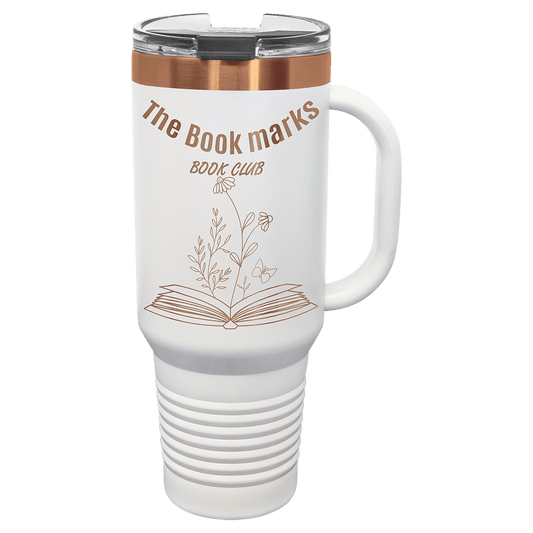 Polar Camel 40 oz. White/Rose Gold ION-Plated Travel Mug with Handle, Straw Included (Sold by Case of 12)