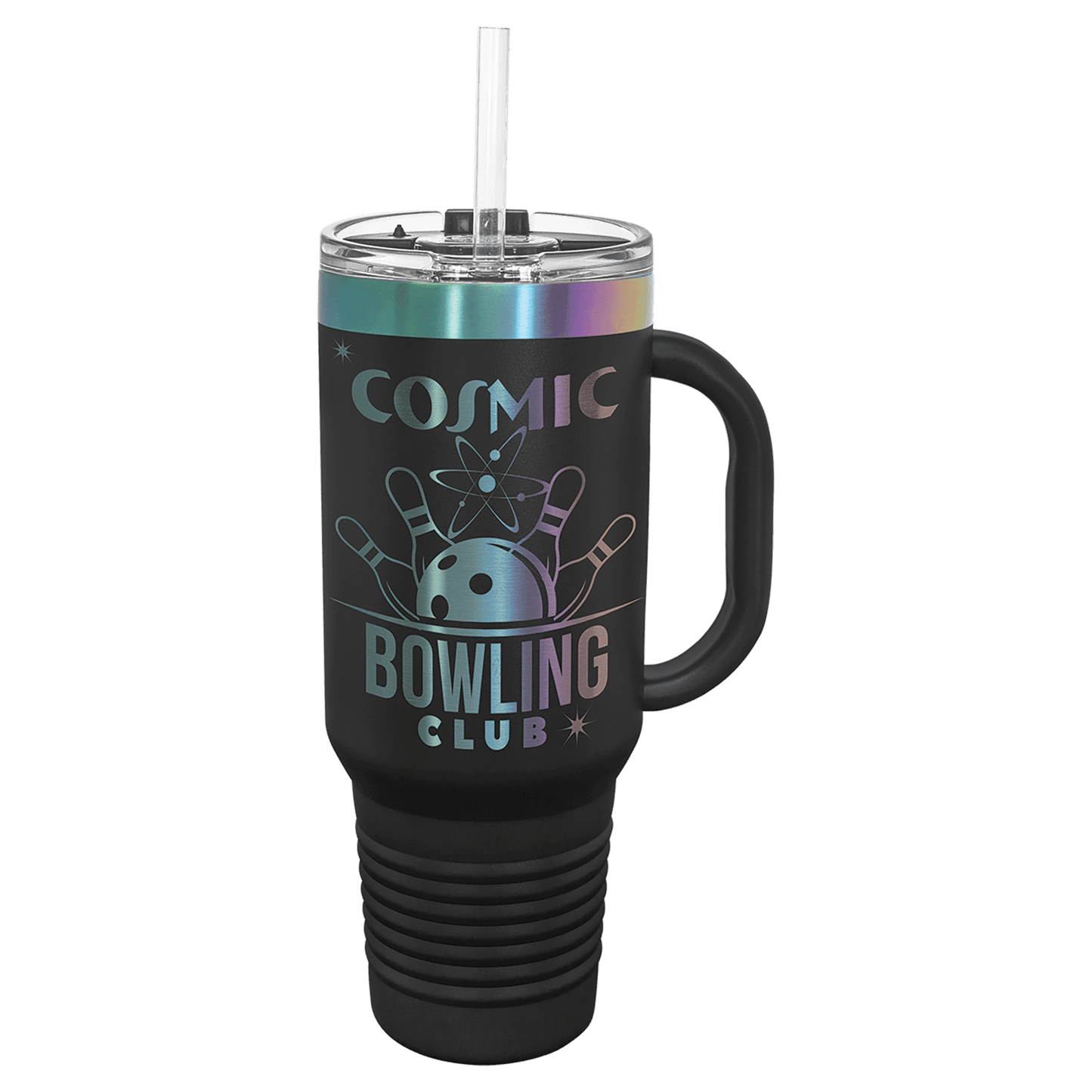 Polar Camel 40 oz. Black/Prism ION-Plated Travel Mug with Handle, Straw Included (Sold by Case of 12)