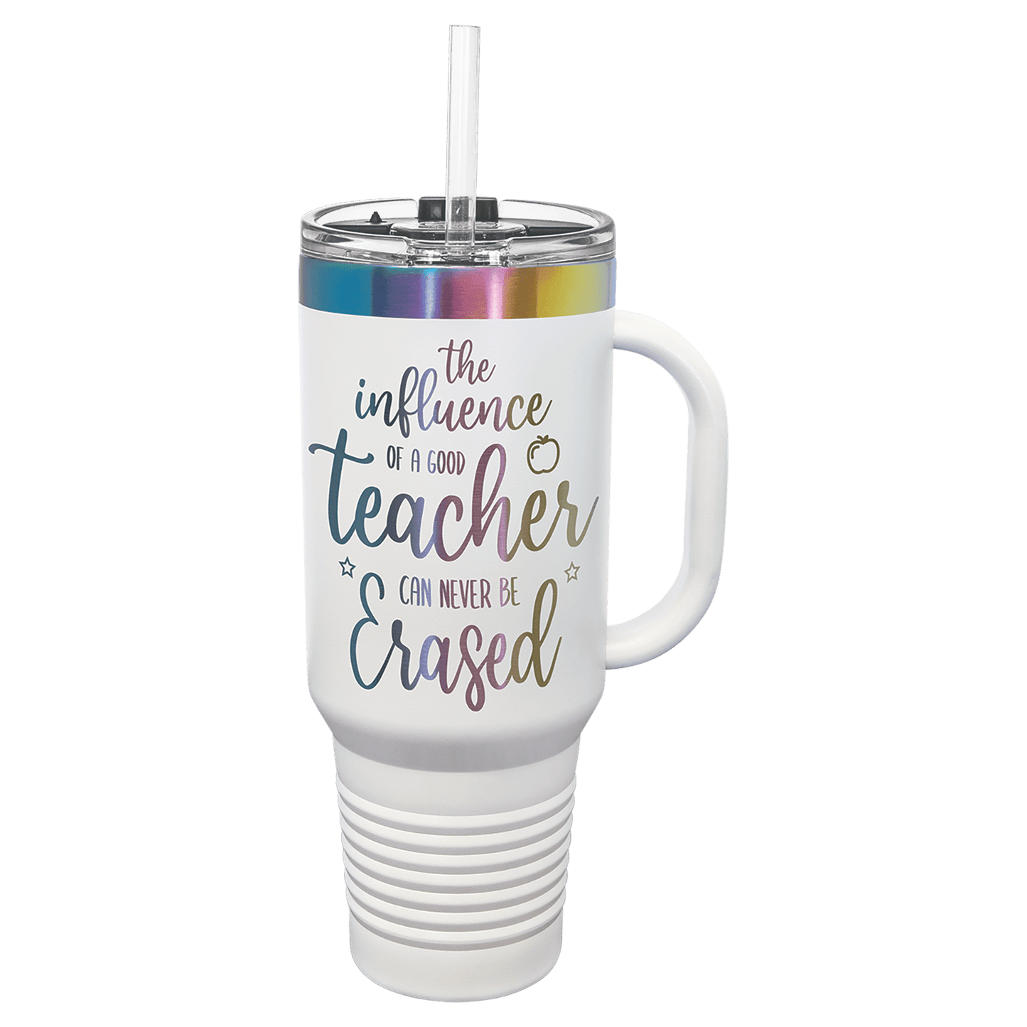 Polar Camel 40 oz. White/Prism ION-Plated Travel Mug with Handle, Straw Included (Sold by Case of 12)