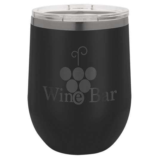 Polar Camel 12 oz. Black/Ghost Black ION-Plated Stemless Wine Tumbler with Lid (Sold by Case of 24)