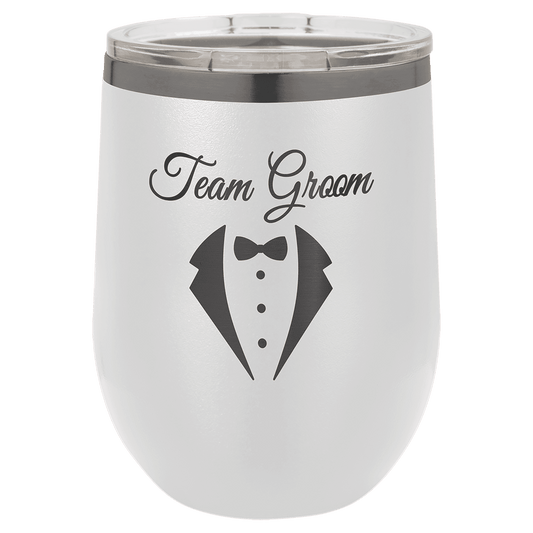Polar Camel 12 oz. White/Ghost Black ION-Plated  Stemless Wine Tumbler with Lid (Sold by Case of 24)