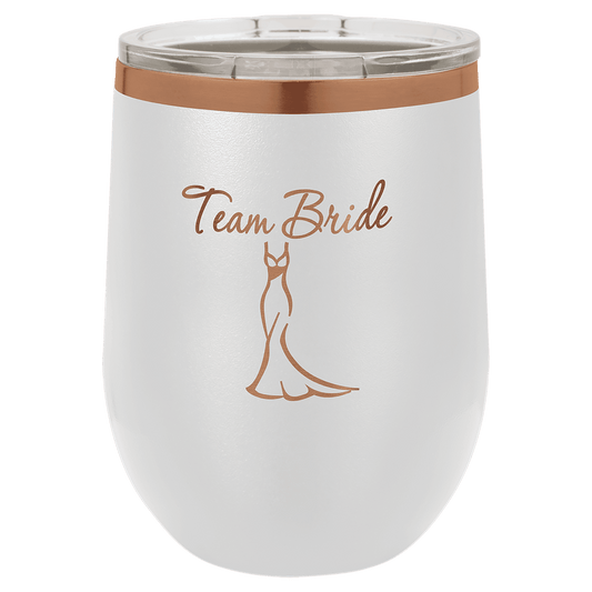 Polar Camel 12 oz. White/Rose Gold ION-Plated Stemless Wine Tumbler with Lid (Sold by Case of 24)