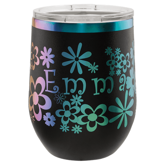 Polar Camel 12 oz. Black/Prism ION-Plated Stemless Wine Tumbler with Lid (Sold by Case of 24)