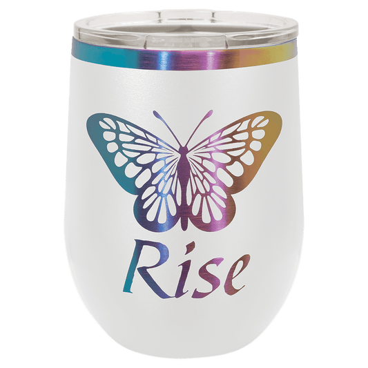 Polar Camel 12 oz. White/Prism ION-Plated Stemless Wine Tumbler with Lid (Sold by Case of 24)
