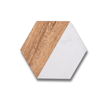 11.5"x6" White Marble/Acacia Wood Board & Coasters Set