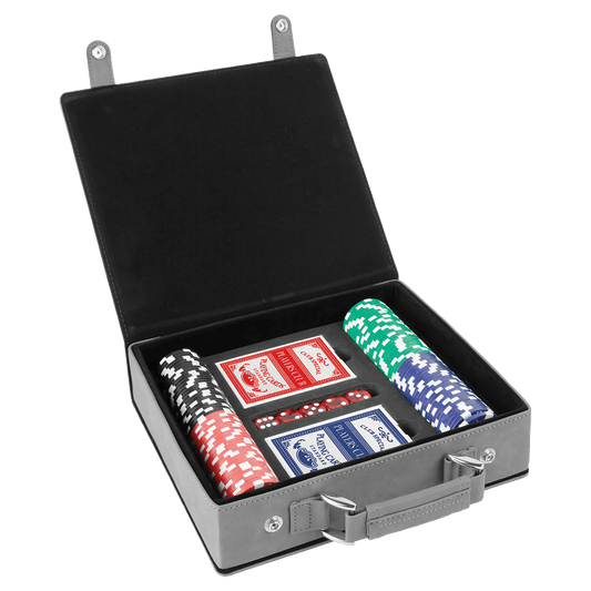 Gray/Black Laserable Leatherette 100 Chip Poker Set (Sold by Case of 6)
