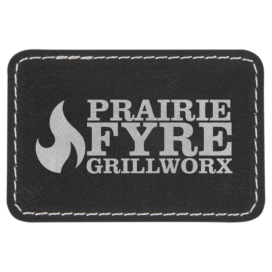 3" x 2" Rectangle Black/Silver Laserable Leatherette Patch with Adhesive (Sold by Case of 25)