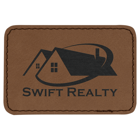 3" x 2" Rectangle Dark Brown Laserable Leatherette Patch with Adhesive (Sold by Case of 25)