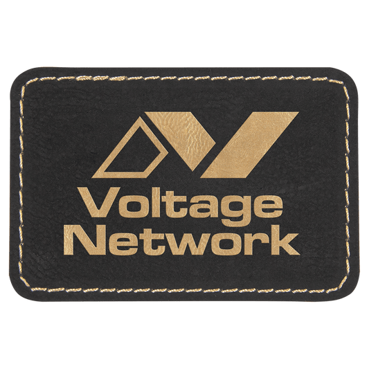 3" x 2" Rectangle Black/Gold Laserable Leatherette Patch with Adhesive (Sold by Case of 25)
