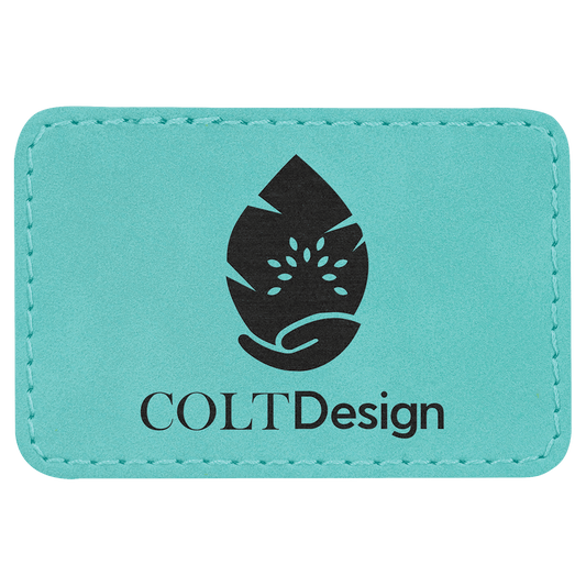 3" x 2" Rectangle Teal Laserable Leatherette Patch with Adhesive (Sold by Case of 25)