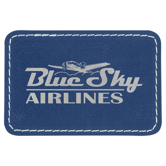 3" x 2" Rectangle Blue/Silver Laserable Leatherette Patch with Adhesive (Sold by Case of 25)