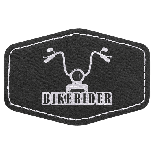 3" x 2" Hex Black/Silver Laserable Leatherette Patch with Adhesive (Sold by Case of 25)