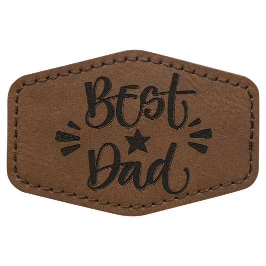 3" x 2" Hex Dark Brown Laserable Leatherette Patch with Adhesive (Sold by Case of 25)