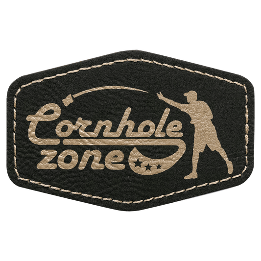 3" x 2" Hex Black/Gold Laserable Leatherette Patch with Adhesive (Sold by Case of 25)