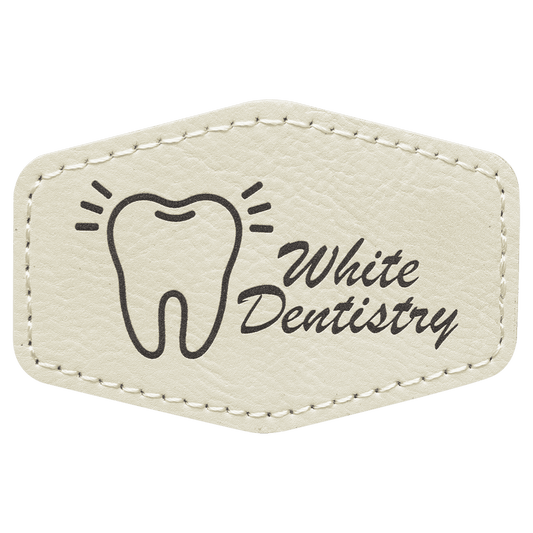 3" x 2" Hex White Laserable Leatherette Patch with Adhesive (Sold by Case of 25)
