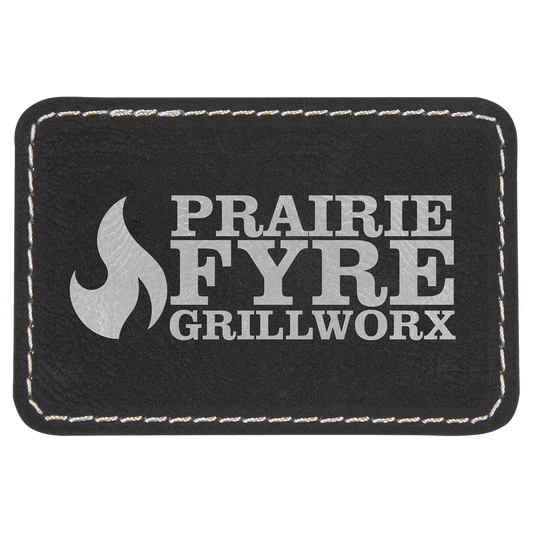 3" x 2" Rectangle Black/Silver Laserable Leatherette Patch with Kota Pro Adhesive (Sold by Case of 25)