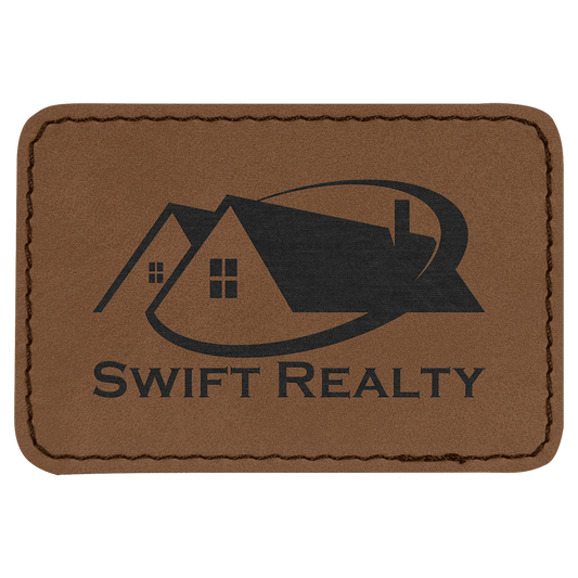 3" x 2" Rectangle Dark Brown Laserable Leatherette Patch with Kota Pro Adhesive (Sold by Case of 25)