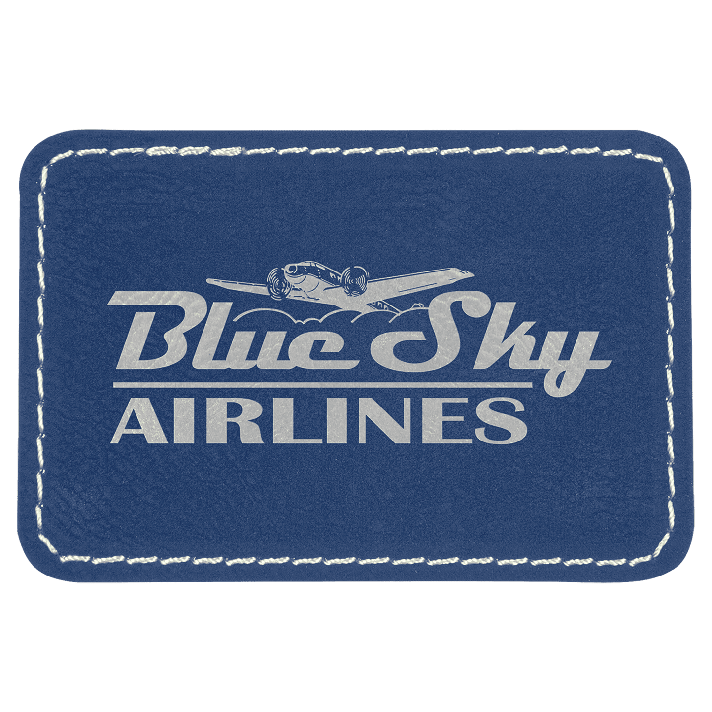3" x 2" Rectangle Blue/Silver Laserable Leatherette Patch with Kota Pro Adhsive (Sold by Case of 25)