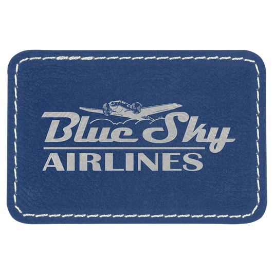3" x 2" Rectangle Blue/Silver Laserable Leatherette Patch with Kota Pro Adhsive (Sold by Case of 25)