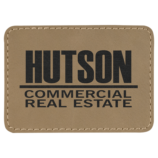 3 1/2" x 2 1/2" Rectangle Light Brown Laserable Leatherette Patch with Adhesive (Sold by Case of 25)