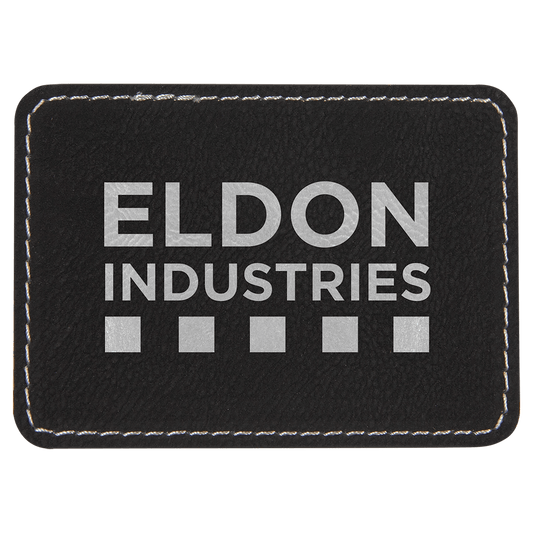 3 1/2" x 2 1/2" Rectangle Black/Silver Laserable Leatherette Patch with Adhesive (Sold by Case of 25)