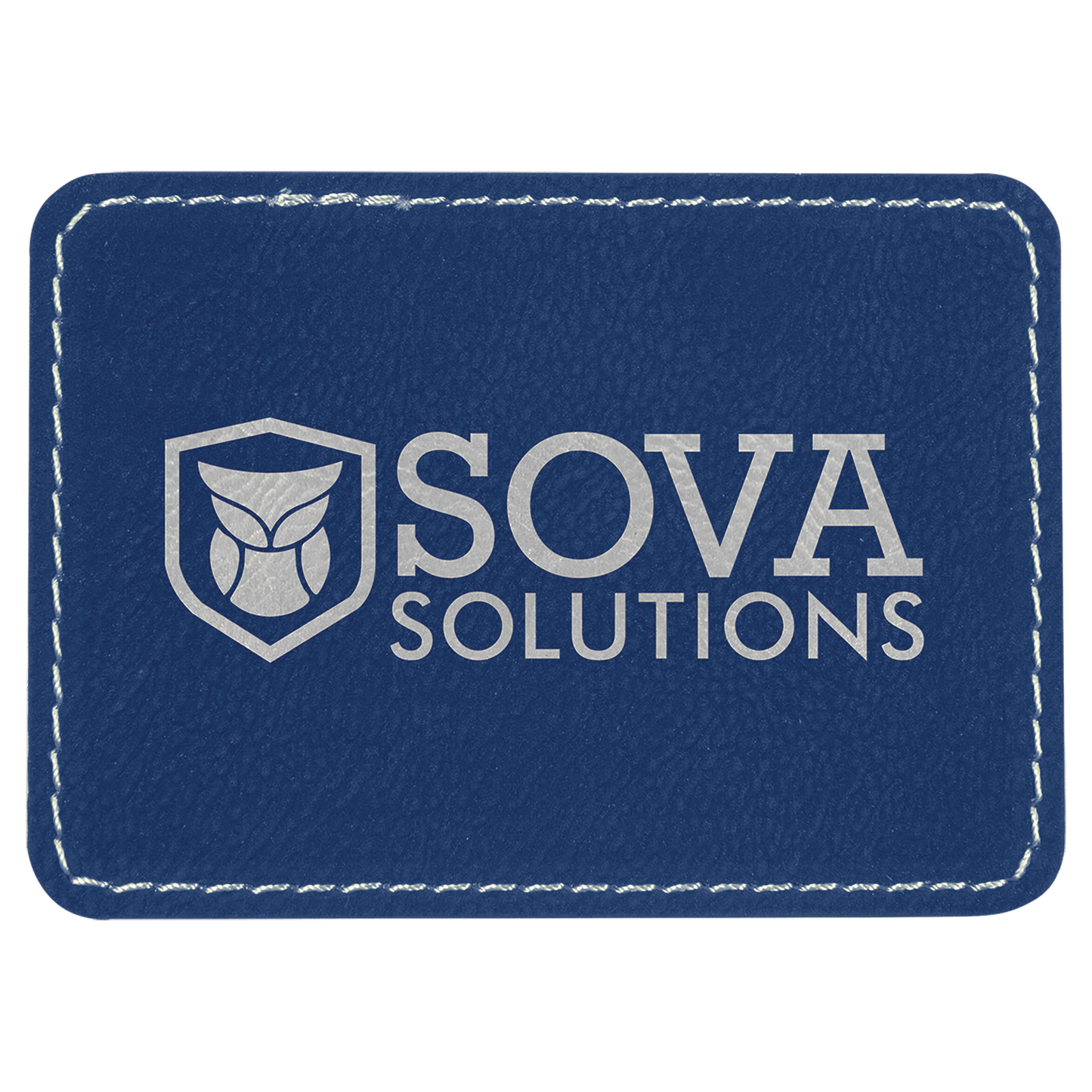 3 1/2" x 2 1/2" Rectangle Blue/Silver Laserable Leatherette Patch with Adhesive (Sold by Case of 25)